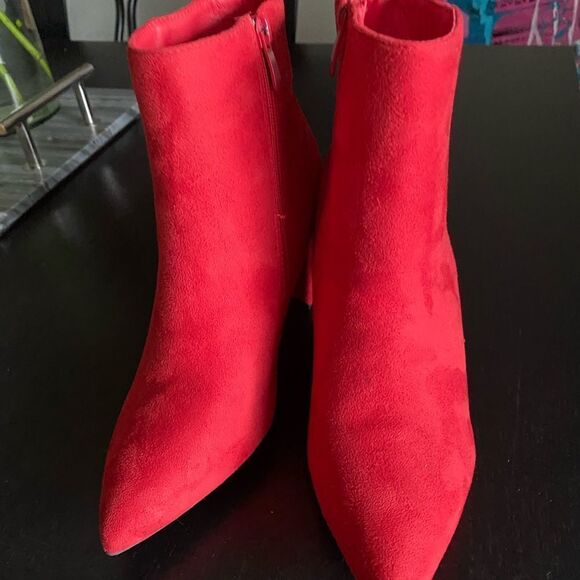 Dreamspair Pointed Toe Zipper Chunky Heel Ankle Boots red 7 - Picture 2 of 7
